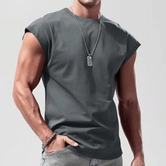 Men Summer Sleeveless Tank Top Loose Fit Solid Color Casual Shoulder Shirt