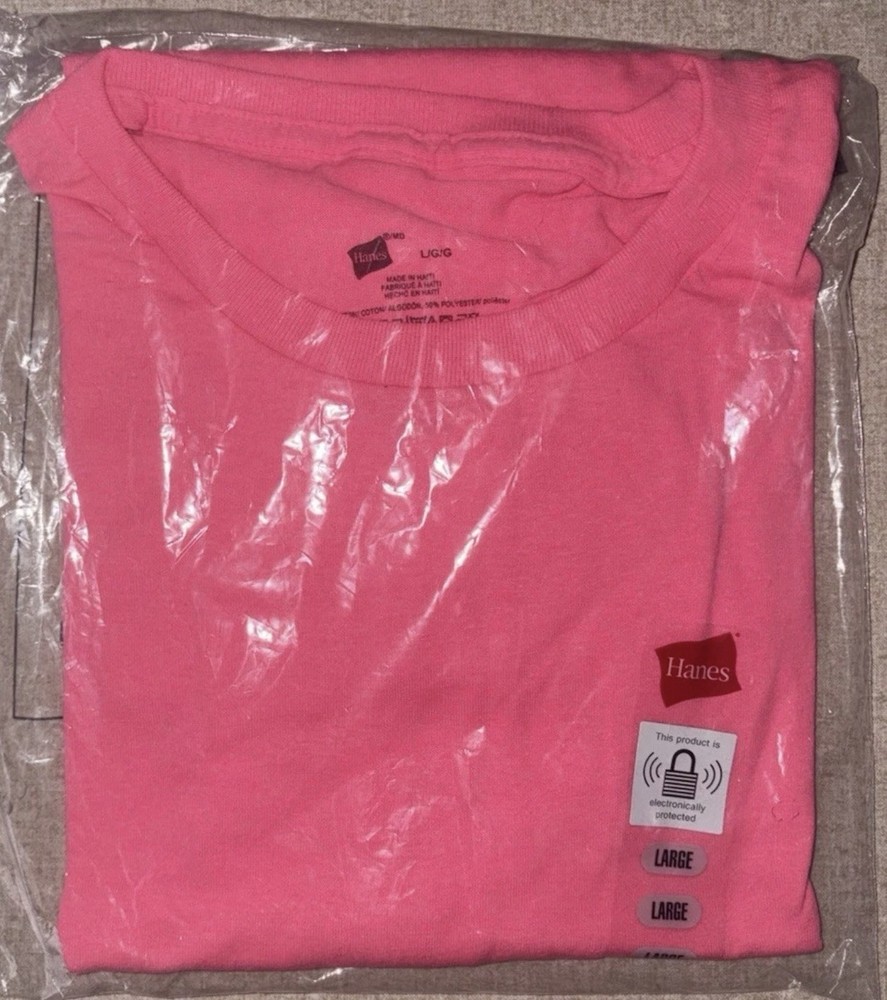 Hanes Unisex Ecosmart Stylish T Shirt Casual Safety Pink Plain T-Shirt – Large