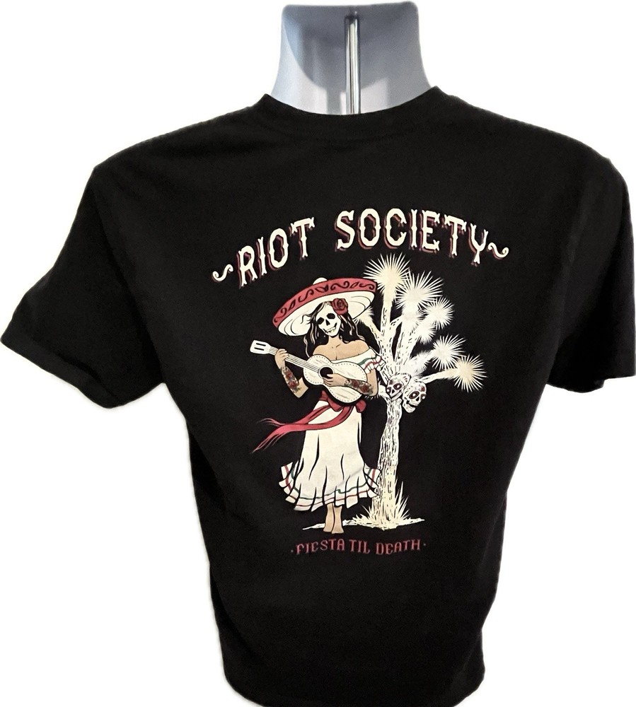 Riot Society Fiesta Till Death Dia De Los Muertos Medium Double sided Black