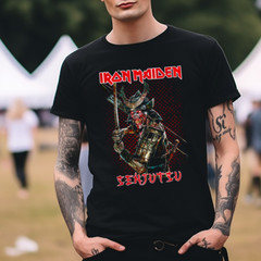 Iron Maiden Senjutsu Graphic Black T-Shirt Eddie Samurai Heavy Metal Band Tees