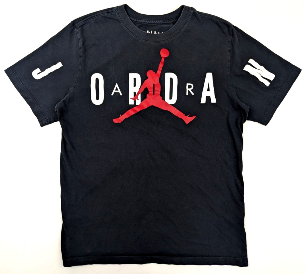 Nike Air Jordan MJ DNA Stretched Jumpman Logo Shirt Men M, Black Red CZ1880-010