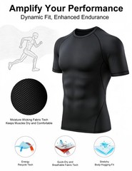 4 Pack Men’s Compression Shirts Short Sleeve Cool Dry Workout TShirt Undershi…