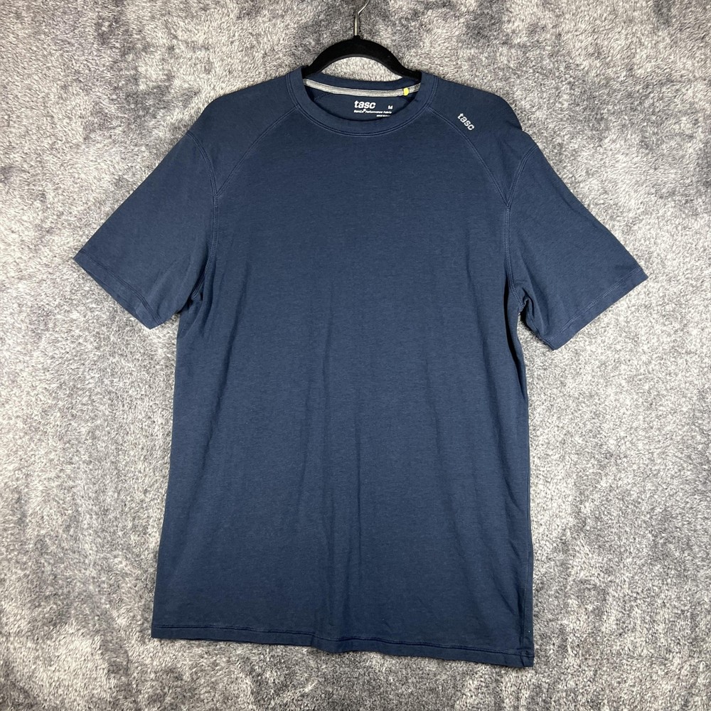 Tasc Shirt Mens M Blue Bamboo Cotton Blend Tagless Crew Performance Basic