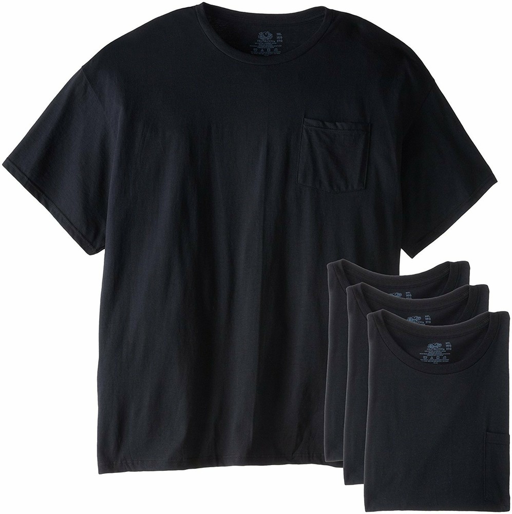 Fruit of the Loom Men’s Pocket T-Shirts L-3X 4-PACK Black or Gray COTTON