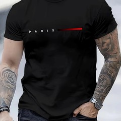Men’s T-Shirt Summer Loose PARIS Creative Letter Print Casual Slim Fit Round