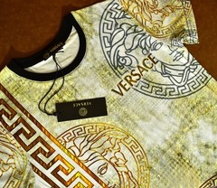 Versace Men’s Split Medusa Graphic T-Shirt Multicolor Greek Key Tee Size XL