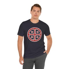 Red & White Solar Cross T-Shirt | Ancient Sun Symbol Graphic Tee Shirt