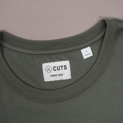 CUTS Curve Hem T Shirt 100% Pima Cotton Mens Large Capers Green NWOT
