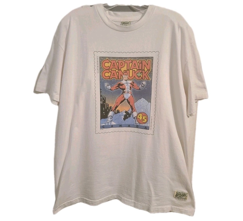 Vintage Captain Canuck T-Shirt 1995 90s Roots Superhero Comics Promo Art Size XL