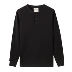 Mens Long Sleeve Henry Shirts Soild Color Heavy Cotton Retro Casual T-Shirts