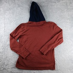 Hollister Shirt Mens Small Orange Blue Drawstring Logo Muff Pocket Hooded Tee