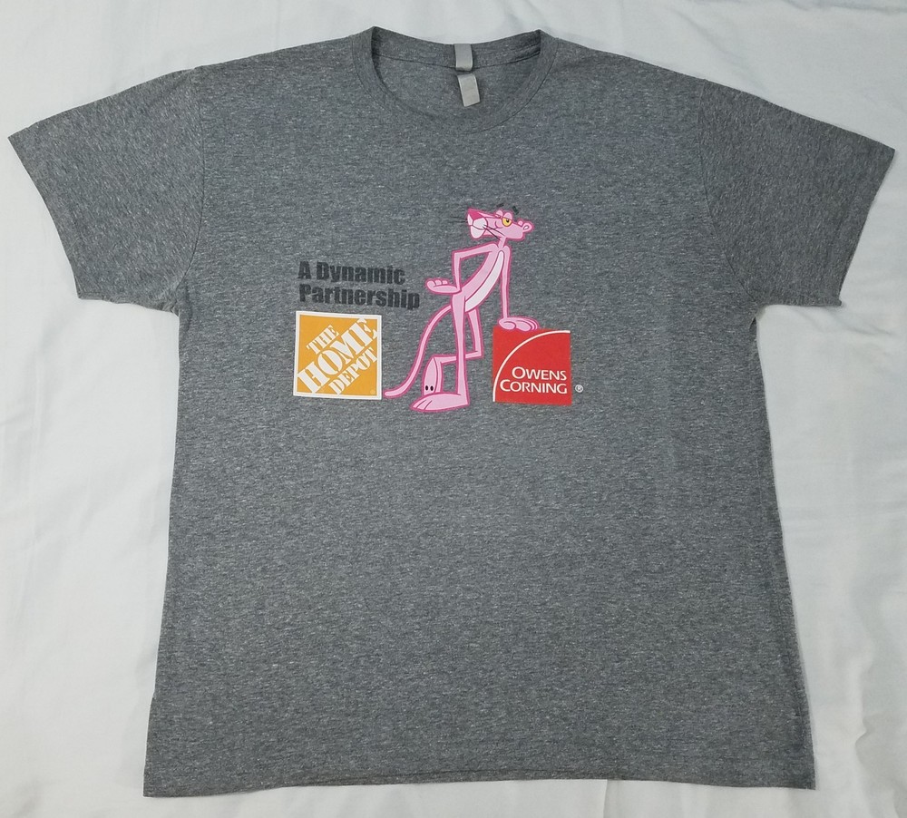 Home Depot Owens Corning Paint Pink Panther shirt size LARGE cartoon