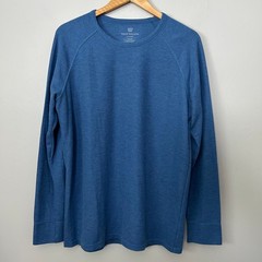 Mack Weldon Shirt Men XL Blue Waffle Knit Thermal Wool Blend Long Sleeve Stretch