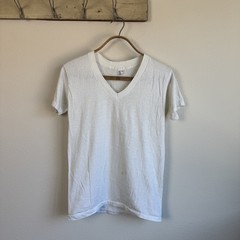 1980s Anthony 50/50 Paper Thin V-Neck White T-Shirt Large