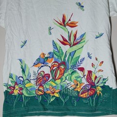 Vintage Bird Garden All Over Print Nature T-Shirt Basic Editions Size Small