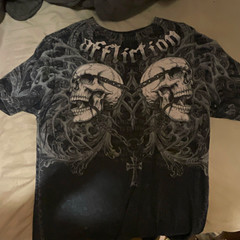 Affliction Men’s M Black/Gray Skull Graphic Crew Neck Short Sleeve T-Shirt