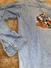 VTG 90s WB Store Looney Tunes Blue Jean Embroidered Shirt Bugs Bunny Sz XL