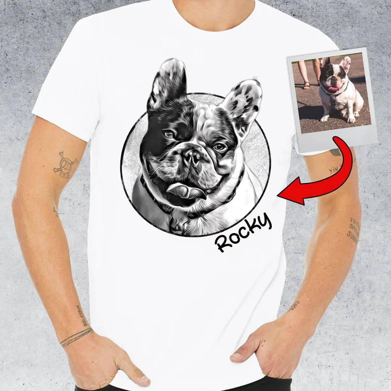 Custom Pet Portrait Comfort Tee Personalized Dog Cat Photo Shirt Gift