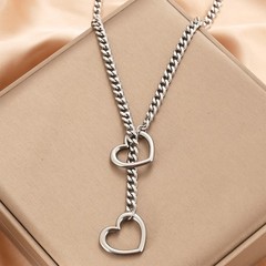 Stainless Steel Heart Lariat Necklace for 26 Inch Fully Adjustable Y Shaped C…