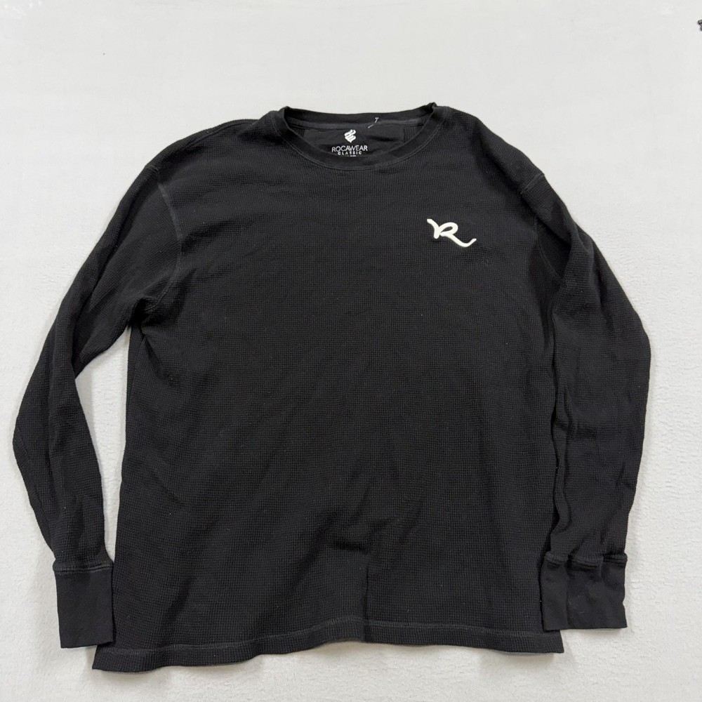 Rocawear Shirt Mens Big 4X Black Long Sleeve Thermal Waffle Knit Logo Tall