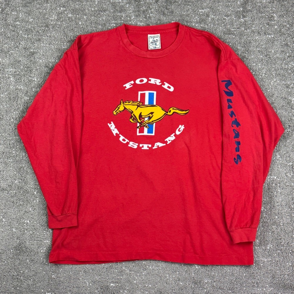 Vintage Ford Mustang USA Long Sleeve T Shirt XL Red Fox Body Single Stitch