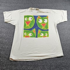 Vintage Naturals By Penmans Shirt Mens XL White Colorful Cat Graphic Art 90s