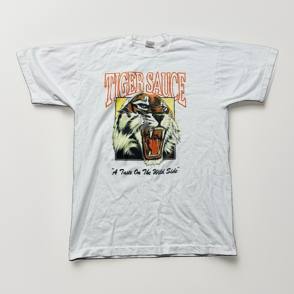 Vintage Tiger Sauce T Shirt Mens L Spicy Hot Tase On The Wild Side 90s