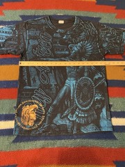 Vintage Aztec Warrior DOUBLE SIDED All Over T Shirt Mexican LATINO Medium