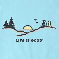 Life is Good. Men’s Pine Sunset Vista Short Sleeve Crusher Tee, Aqua Blue