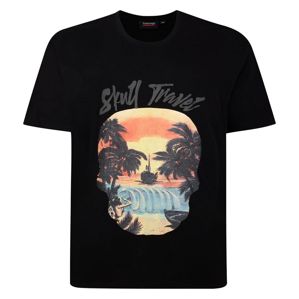 Espionage Skull Travel Print Tee Shirt For Men in Black, 2XL-6XL
