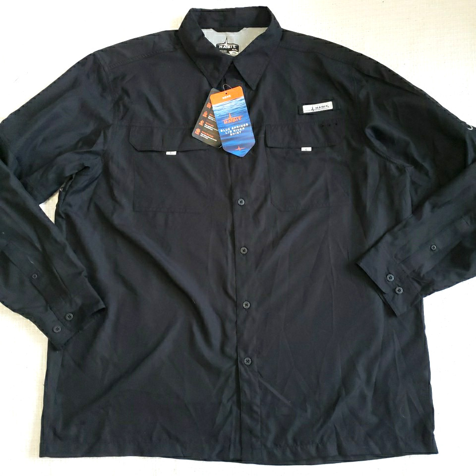Habit Men’s Long Sleeve Blue Springs 40+ UPF Quick Dry Shirt Size XL Fishing NWT