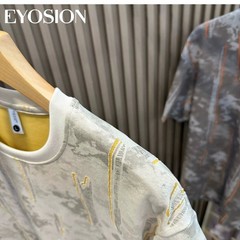Men’s Ice Silk Cotton T-Shirt Tie Dye Ripped Distressed Print Crew Neck Tee Top
