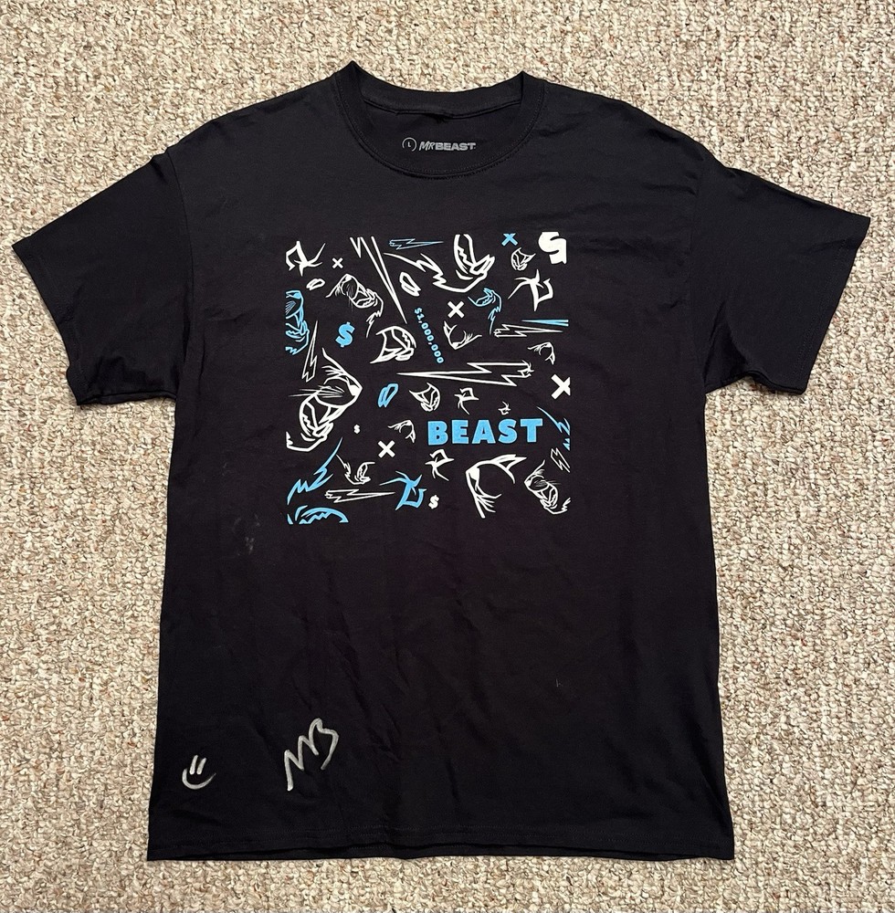 Mr. Beast Signed Black Shirt 24HR Livestream Autographed Graphic Mens L Smiley