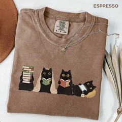 Black Cats Reading Shirt, Book Lover Cat Sweatshirt, Cozy Reader T-Shirt