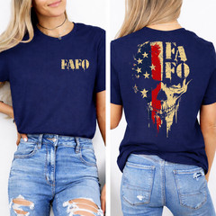 FAFO Skull Patriotic Grunge Style for Men 2 Sided FAFO Skull Front Back T-Shirt