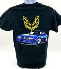 1977 Pontiac Trans Am T-Shirt – Black w/ Firebird Logo Emblem – Licensed