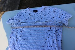 Carbon Short Sleeve Paint Splatter Distressed Shirt Shredded Zipper Size MEDIUM