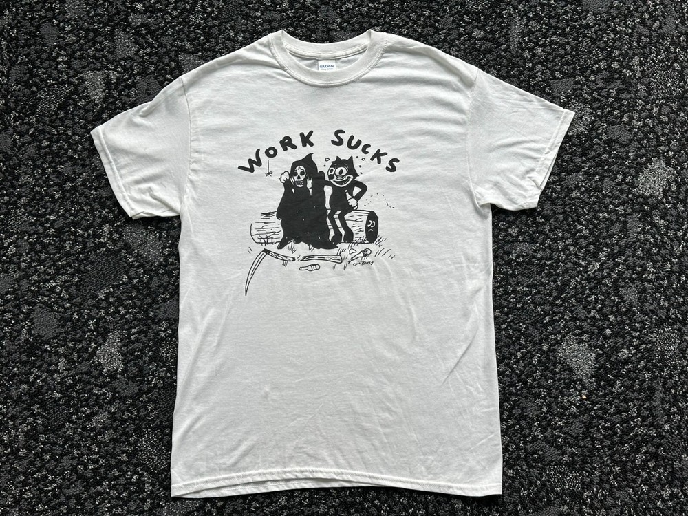 “Work Sucks” Men’s Graphic T-Shirt in Medium by artist “Heavy Slim” Eric Kenney