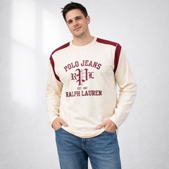 VTG Ralph Lauren Polo Jeans Co Jersey Shirt Men XL Cream Burgundy Logo Spellout