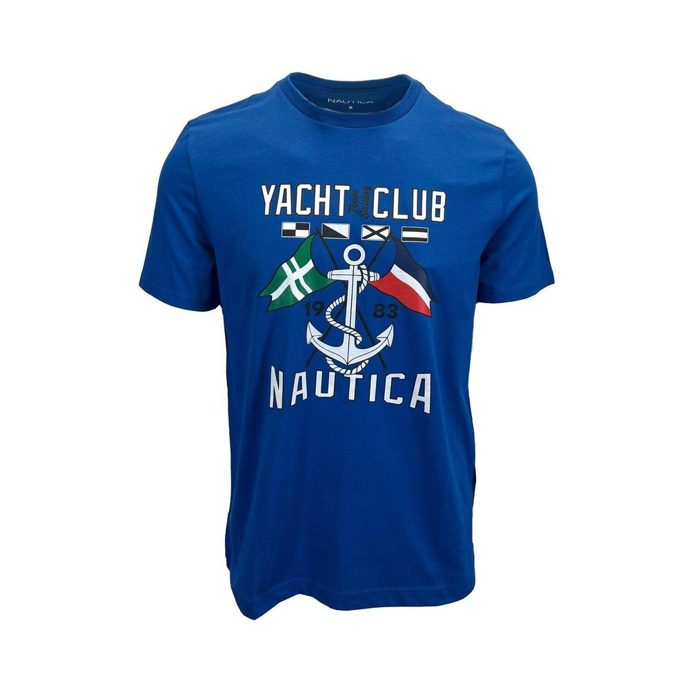 Nautica Men’s Blue T-Shirt Yacht Club Graphic Tee (S08)