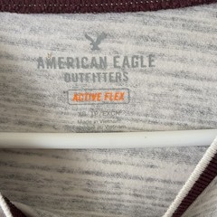 American Eagle Active Flex Men’s Ringer Striped USA Patch Tee M Gray Maroon
