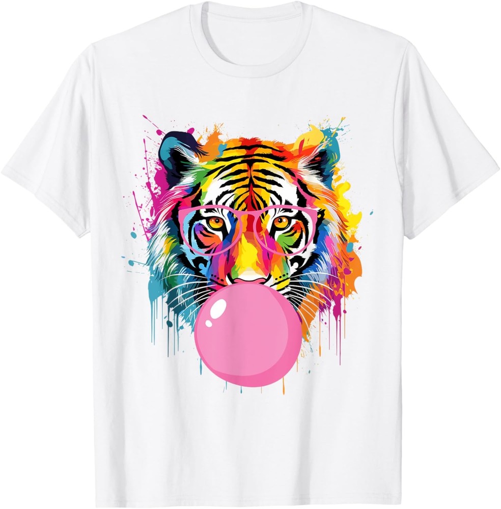 Cool Big Tiger Bubble Gum Coloring Glasses Mama Women Lover T-Shirt
