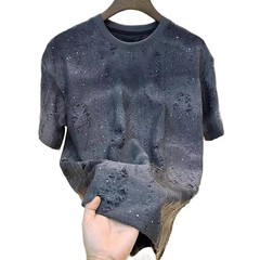 Men’s Rhinestone Decorated T-Shirt Round Neck Casual Short Sleeve Polyester