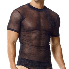 Men’s Glitter Sheer Mesh T-shirts Short Sleeve Ultra-thin Daily Undershirts Tops