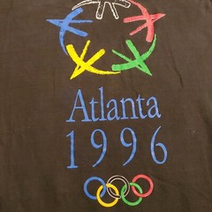Vintage 90s XL Atlanta 1996 Olympics Games Art Logo T Shirt Sports Ringer Salem