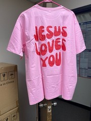 Kekvjia Jesus Loves You Pink Cotton Graphic XXL Short Sleeve T-Shirt