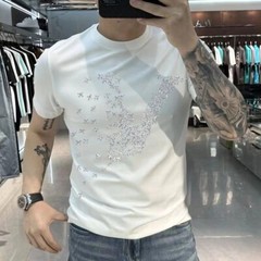 New Men Luxury Diamond Fashion Rhinestones Fashion T-Shirt High Quality 4 Colors