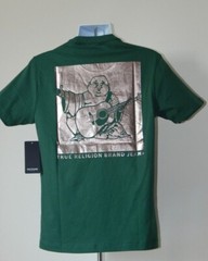 NWT Men’s TRUE RELIGION Box Buddha Foil Graphic Green Crew Neck T Shirt MEDIUM