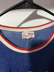 1960s Home Savings Blue Distressed Durene Ringer Jersey T-Shirt Flaws M