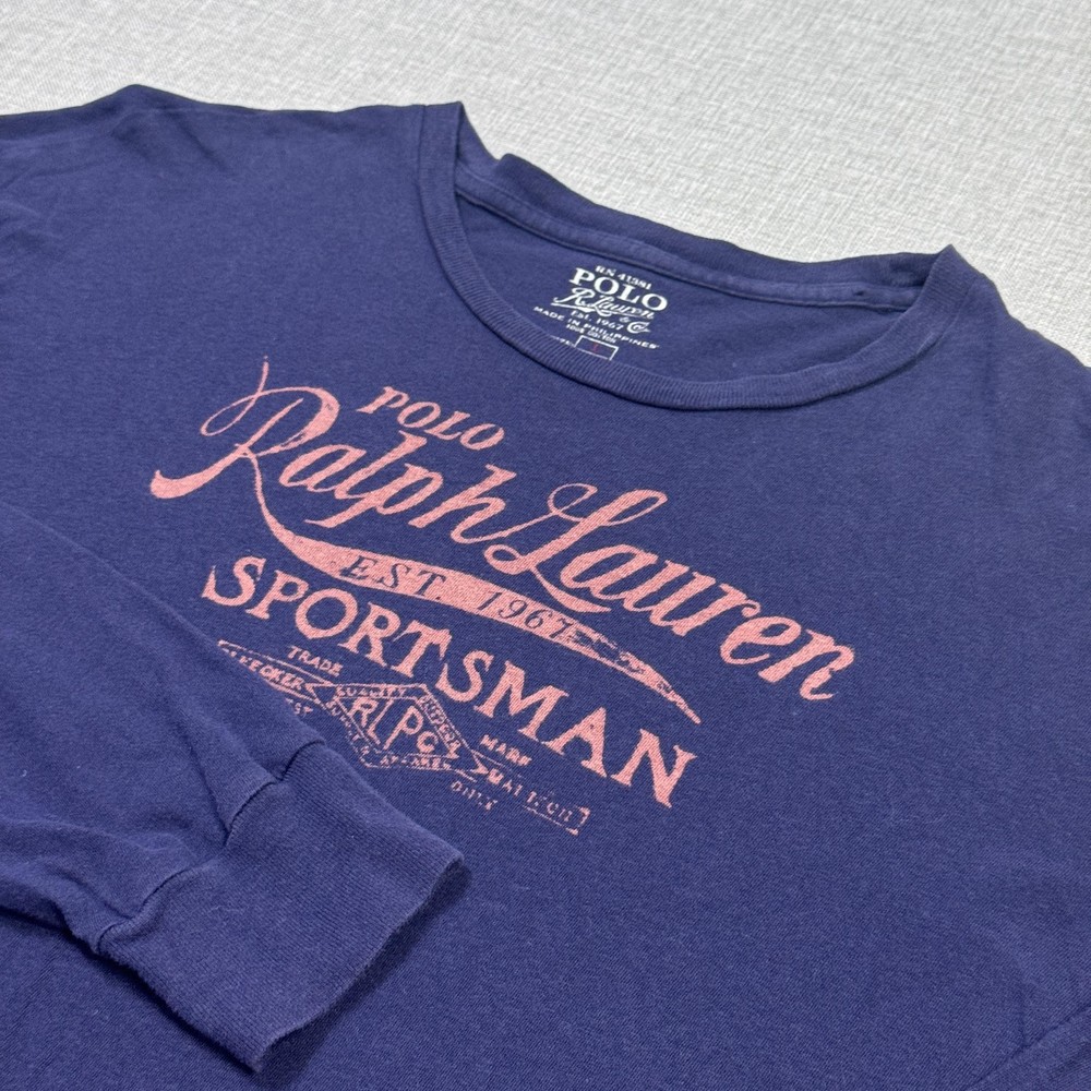 Polo Ralph Lauren Shirt Mens Large Blue Sportsman Graphic Long Sleeve Crewneck